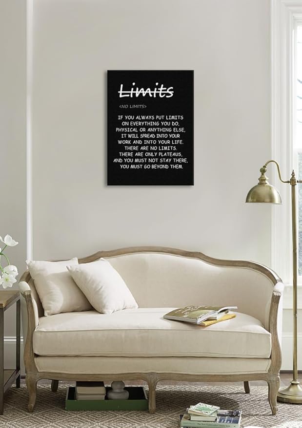 Inspirational Quotes Poster Canvas ‘There are no limits’ from Bruce Lee's Motivational Wall Art Printed Modern Artwork for Office living room Bedroom Home Decor Framed Ready to Hang[18" W X 24" H]