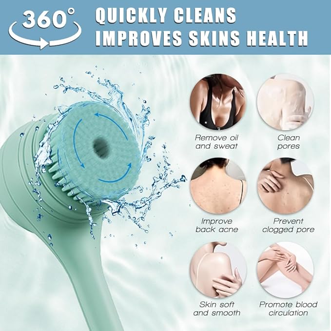 Electric Body Brush Back Scrubber for Shower, Ipx7 Waterproof Back Scrubber for Shower, Auto Spinning Exfoliating Massage Bath Brush RechargeableRotating Body Brushes with 5 Brush Heads