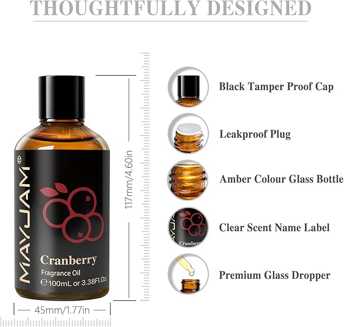 100ML/3.38FL.OZ Cranberry Fragrance Oils with Glass Dropper, Essential Oils for Diffusers for Home, Long Lasting Scented Oils for Diffusers Soap Candle Making