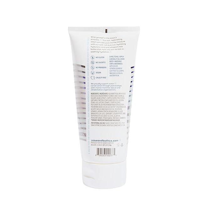 Seaweed Bath Co. Hydrate Body Cream, Unscented, 6 Ounce, Sustainably Harvested Seaweed, Kukui Oil, Hyaluronic Acid, Shea Butter