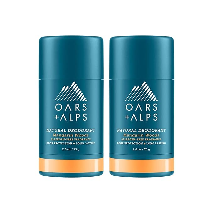 Oars + Alps Aluminum Free Deodorant for Men and Women, Dermatologist Tested and for Sensitive Skin, Vegan, Mandarin Woods, 2 Pack, 2.6 Oz Each