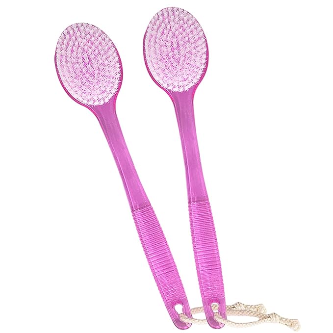 Back Brush for Shower, 14-inch Long Handle Medium Stiff Bristles Bath Scrubber for Men Women Body Exfoliating and Brushing - 2 Packs Pink