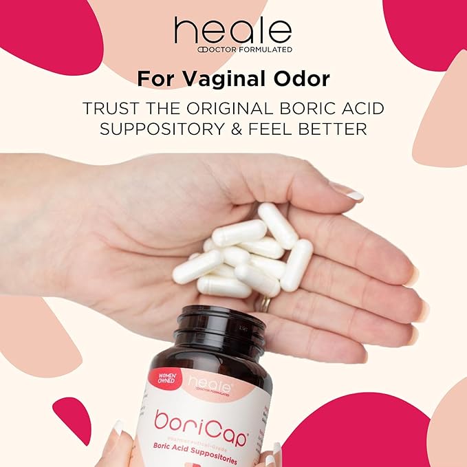 BoriCap - Boric Acid Suppositories for Women - 600 mg - Vaginal Health & Balance, Itch & Odor - Natural Relief - Feminine Care - Feminine Hygiene Products - Made in USA by Heale - 60 Capsules