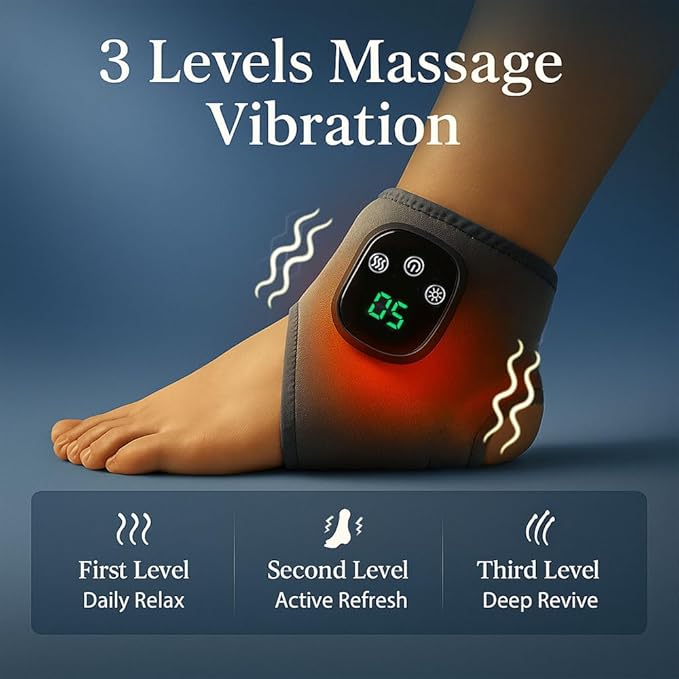 Foot Revive Massager, 3-in-1 Wireless & Portable Foot Massager with 3 Vibration Modes and 5 Heat Levels, for Heel, Arch and Ankle Comfort & Relaxation (Grey 5 Level *2PCS)