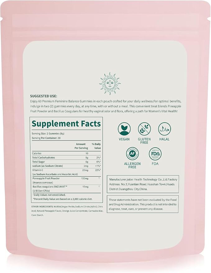 Premium Feminine Balance Gummies ph Balance for Women probiotic Gummies Immune Support, Vegan, Gluten-Free, Hawaiian Pineapple 60 Gummies 30 Servings