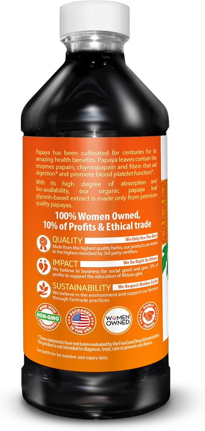Herbal Goodness Papaya Leaf Extract Platelet Support - 15X Blood Platelet Boost, Bone Marrow & Spleen Support, Immune & Gut Health, Digestive Enzyme - Organic Kosher 16 oz Liquid Extract