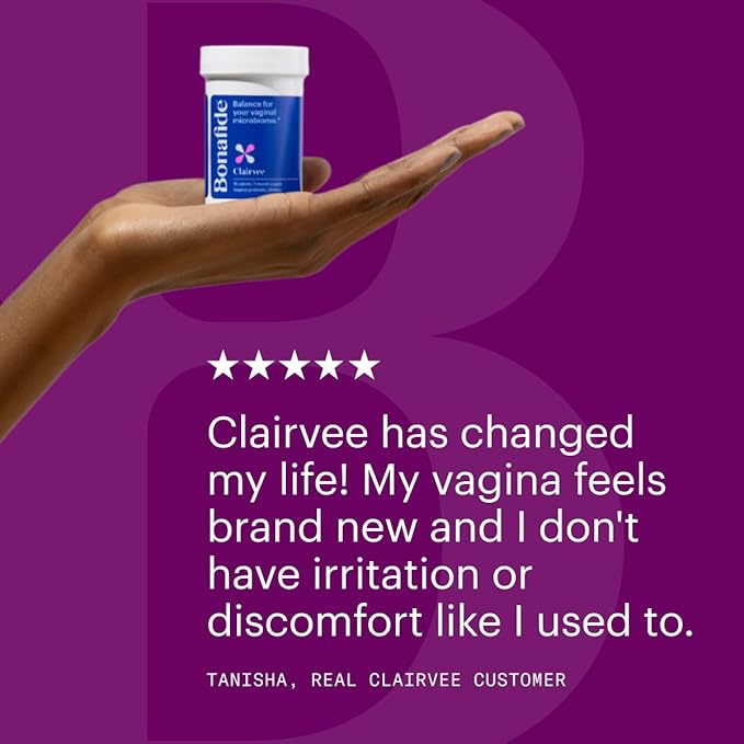 Clairvee by Bonafide. Vaginal Probiotic for Relief from Odor, Itching, & Discharge. — 2-Month Supply (30 Capsules)