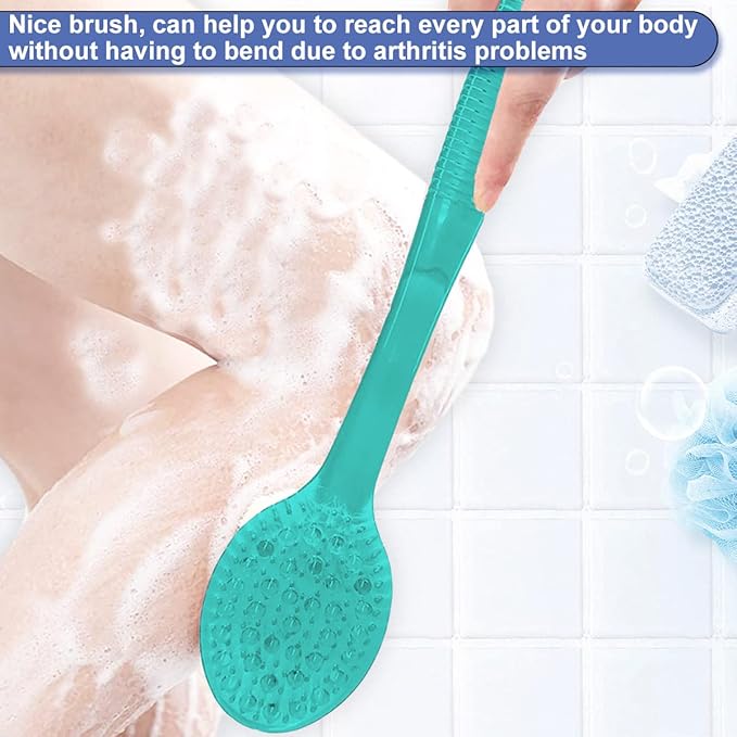 Back Brush for Shower, 14-inch Long Handle Medium Stiff Bristles Bath Scrubber for Men Women Body Exfoliating and Brushing - 2 Packs Blue