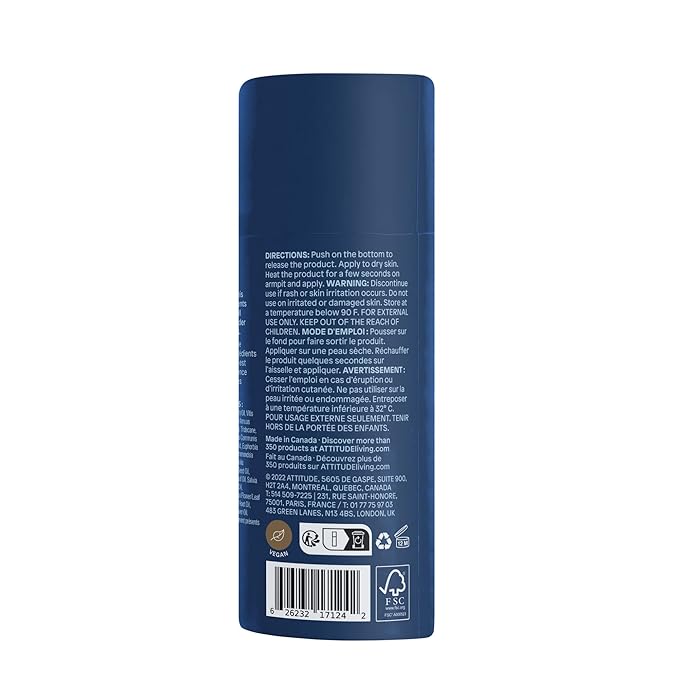 ATTITUDE Natural Deodorant, Aluminum-free, Odor Control & Long Lasting, Nourishing Ingredients, Castor and Jojoba Oils, Baking Soda-free, EWG Verified, For Men and Women, Sage & Rosemary, 3 Oz