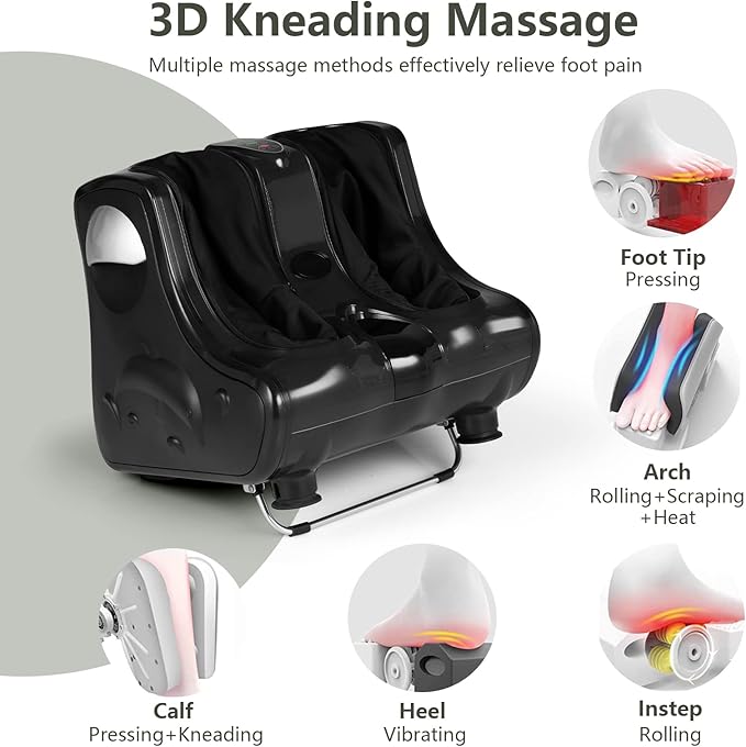 Giantex Foot and Calf Massager with Heat - Shiatsu Foot Massager Machine with Vibration, Deep Kneading, 3-Level Intensity Modes, Electric Foot Massager for Tired Feet, Leg, Calf Pain Relief (Black)