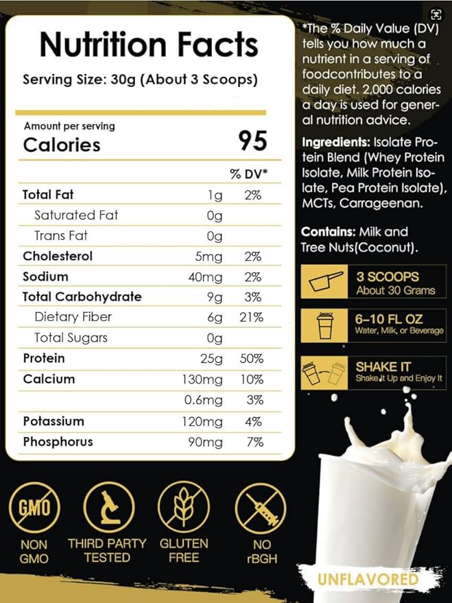 NATURE TARGET Whey Protein Powder, Unflavored - Whey Protein Isolate, 25g Protein Sugar-Free, 1.1lb