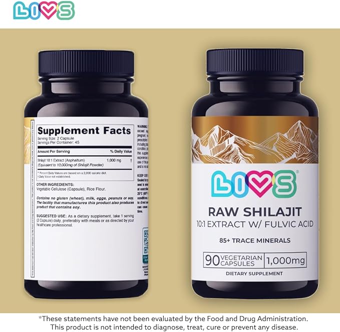 Raw Shilajit Capsules - 10,000mg Pure Himalayan Shilajit for Men & Women | High Potency Fulvic Acid & Trace Minerals | Gluten Free, Natural Energy, Focus & Immune Support Supplement - 180 Ct