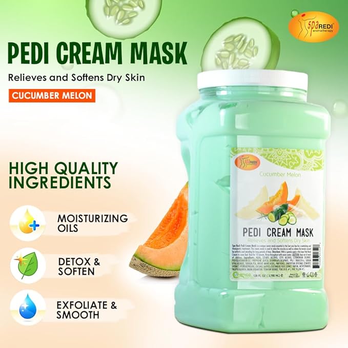 SPA REDI - Body and Foot Cream Mask, Cucumber and Melon, 128 Oz - Pedicure Massage for Tired Feet and Body, Hydrating, Fresh Skin