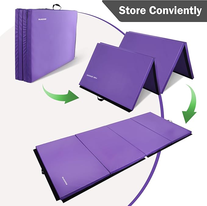 Folding Exercise Gymnastics Mat 4'x8'x2" Gym Workout Mat with Carrying Handles High-Density Anti-Tear Portable Fitness Aerobics Mats for Home Gym Yoga Pilates Tumbling MMA Core Training, Multiple Colors