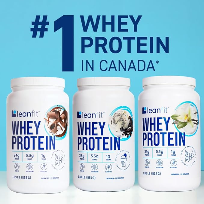 LeanFit WHEY Protein Cookies & Cream - 100% Whey Protein Powder, 25g Protein Per Serving - Grass-Fed, Gluten-Free, BCAAs, Amino Acid - 26 Servings, 1.88 lb Tub