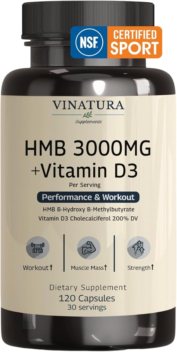 HMB 3000mg and Vitamin D3 Supplement Capsules per Serving *USA Made & Tested* Promotes Muscle Growth & Recovery - HMB Supplement and Vitamin D3 (1600 IU) - 120 Capsules 30 Servings