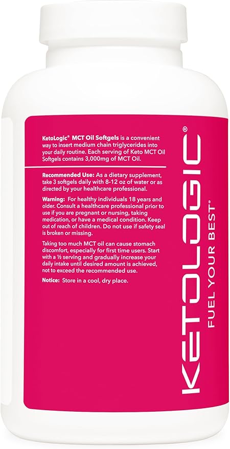 Ketologic MCT Oil (180 Softgels) (60 Servings) (3,000MG MTC Oil per Serving) - Medium Chain Triglycerides