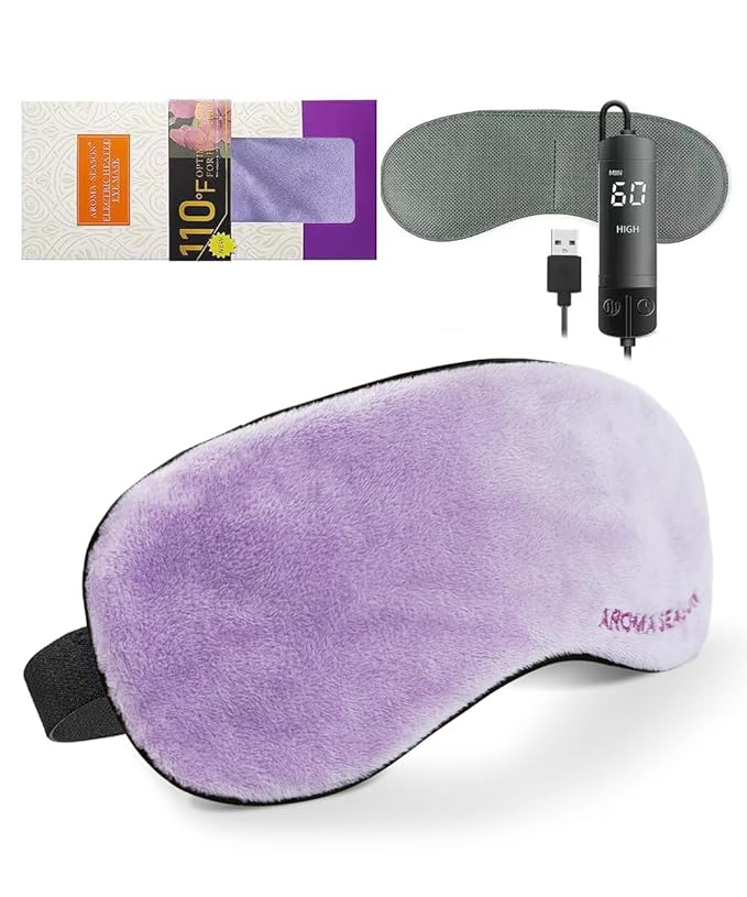 Aroma Season Heated Eye Mask, Warm Eye Compress for Dry Eyes MGD Stye Blephartitis Sinus Migraine, Graphene Heating Element with Natural Lavender Pack
