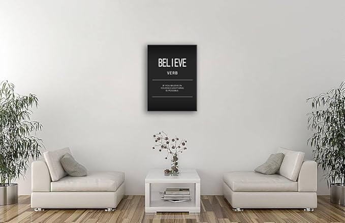 Believe Verb Motivational Quotes Canvas Wall Art Inspirational Positive Poster Print Inspiring Picture Painting Framed Artwork for Office Gym Living Room Wall Decor Ready to Hang[30" W X 40" H]