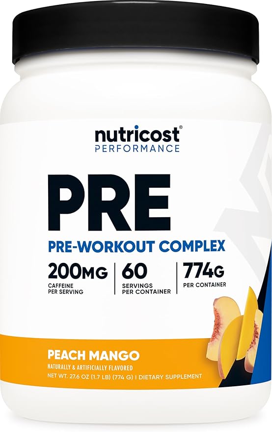 Nutricost Pre-Workout Complex Powder (60 Servings, Peach Mango) - Pre-Workout Supplement with Beta-Alanine, Taurine & Amino Acids