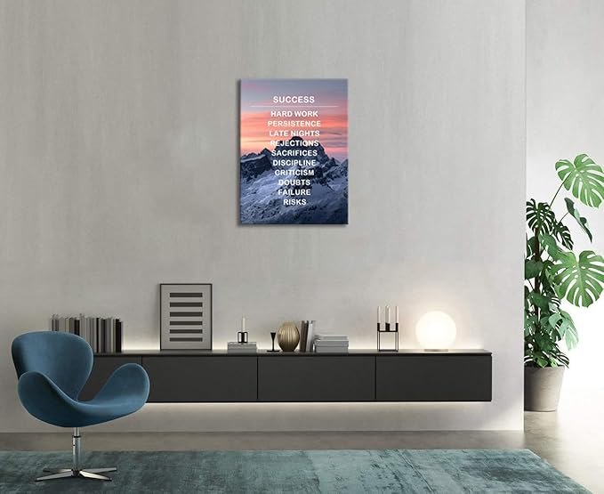 Motivational Office Wall Decor Inspirational Wall Art Success Inspiring Entrepreneur Quotes Snow Mountain Canvas Poster Print Artwork Modern Home Living Room Bedroom Decor Framed [30''Wx 40''H]