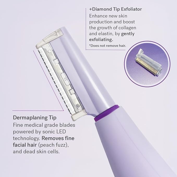 Michael Todd Beauty Sonicsmooth Pro+ Dermaplane Razor for Women Face + Eyebrow Trimmer Dermaplaning System w/LED Light Peach Fuzz Remover -16 Dermaplaning Blades & 2 Microsmooth Exfoliation Tips