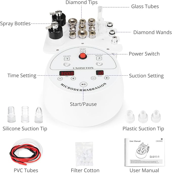 Diamond Microdermabrasion Machine, 4 in 1 Professional Dermabrasion Facial Machine with LED Display and Silicone Tips, Home Use Facial Skin Care Equipment