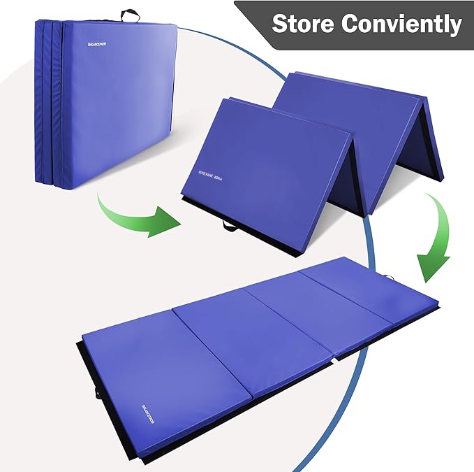 Folding Exercise Gymnastics Mat 4'x8'x2" Gym Workout Mat with Carrying Handles High-Density Anti-Tear Portable Fitness Aerobics Mats for Home Gym Yoga Pilates Tumbling MMA Core Training, Multiple Colors