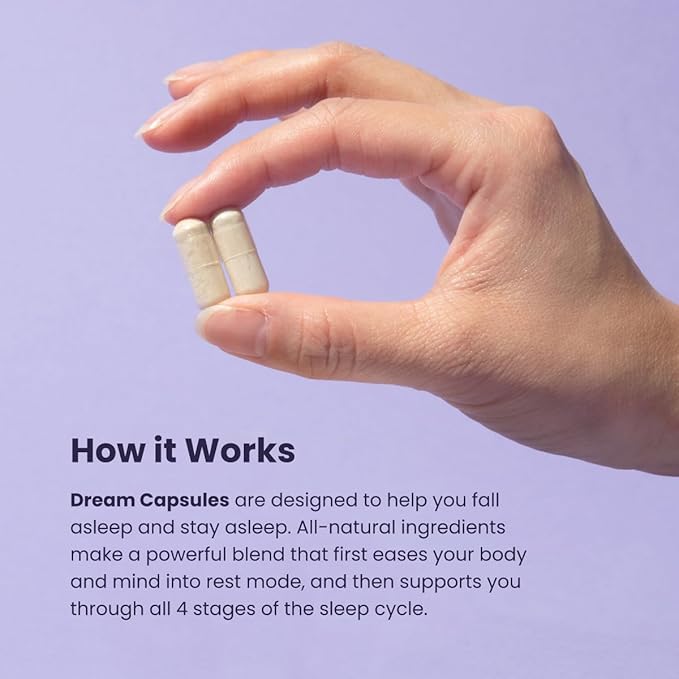 Beam Dream Sleep Capsules, Sleep Supplement, Sleep Aids for Adults, Contains Magnesium, Melatonin, L Theanine, Apigenin, Natural Sleep Aid, Vegan, Non GMO, Dairy Free, 3rd Party Tested, 30 Servings