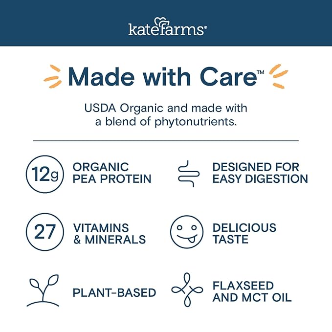 KATE FARMS Organic Pediatric 1.2 High Calorie Chocolate Nutrition Shake, 12g Protein, 27 Vitamins and Minerals, Meal Replacement, 8.45 oz (12 pack)