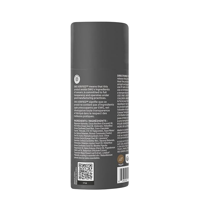 ATTITUDE Natural Deodorant, Aluminum-free, Odor Control & Long Lasting, Nourishing Ingredients, Castor, Jojoba Oils, Baking Soda-free, EWG Verified, For Men & Women, Peppermint & Sweet Orange, 3 Oz