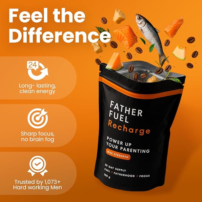 Recharge – Crash-Free Energy & Focus Powder for Men | Dad-Built Formula with Ginseng, L-Theanine, Inositol, CoQ10 & B-Vitamins | 30-Day Supply – Daily Strength & Stamina