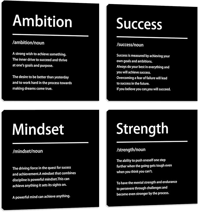 Azrosap Inspirational Canvas Wall Art for Bedroom Motivational Wall Decor for Office Living Room Wall Painting Picture Framed Poster Artwork Wall Decorations Art Prints Office Decor 16"x16"x4pcs