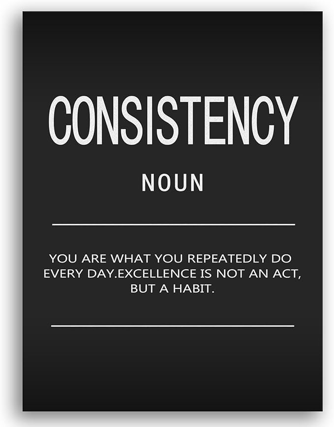 Office Decor Motivational Wall Art Inspirational Posters Prints on Canvas Consistency Noun Inspiring Quotes Pictures Prints Artwork Home Decor for Living Room Wooden Framed[30″W X 40″H]