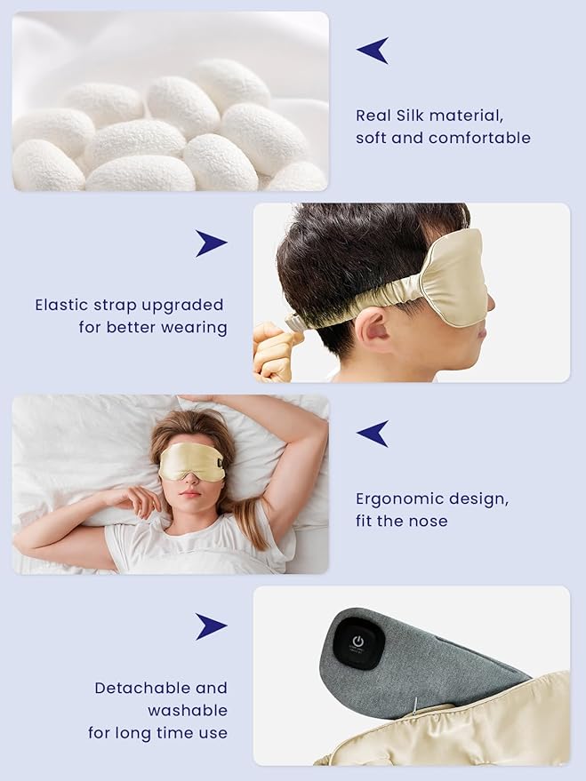 Silk Heated Eye Mask Cordless Rechargebale for Dry Eyes,Warm Eye Heating Pad No Pressure, Sleep Eye Mask Gift for Men Women