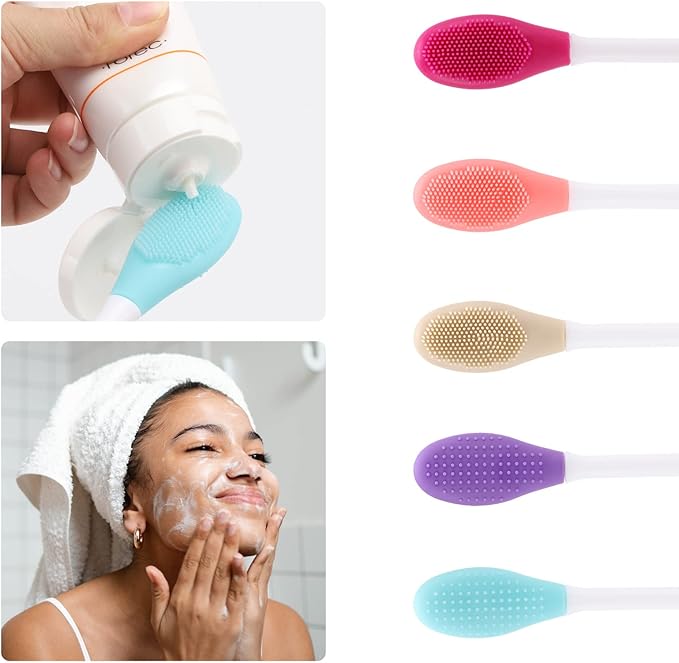 20 Pcs Silicone Face Mask Applicator, 2 in 1 Double-Sided Facial Scrubber Brush Tool, Double-Head Manual Cleansing Brush for Deep Gentle Exfoliating