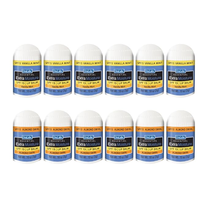 Essential Moisture Mini Lip Balm Variety Pack – 12 Count – 6 Almond Swirl + 6 Vanilla Mint – SPF 15 Lip Care – Great for Weddings, Parties, Favors, and Everyday Use