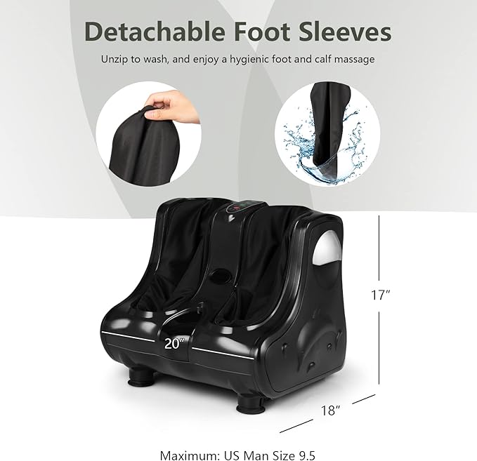 Giantex Foot and Calf Massager with Heat - Shiatsu Foot Massager Machine with Vibration, Deep Kneading, 3-Level Intensity Modes, Electric Foot Massager for Tired Feet, Leg, Calf Pain Relief (Black)