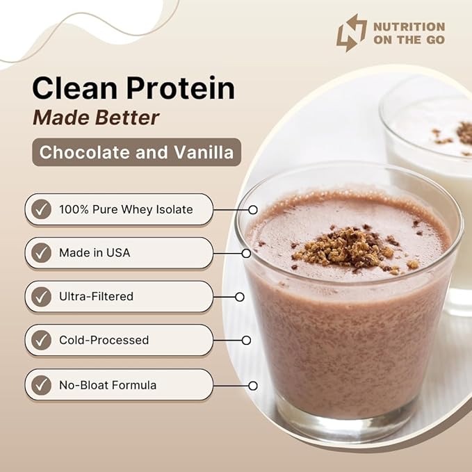 Travel Whey Protein Isolate Packets – Single-Serve Protein Powder – 25g Proteins + 5g Creatine - Variety Pack (Vanilla & Chocolate) (6-Pack)