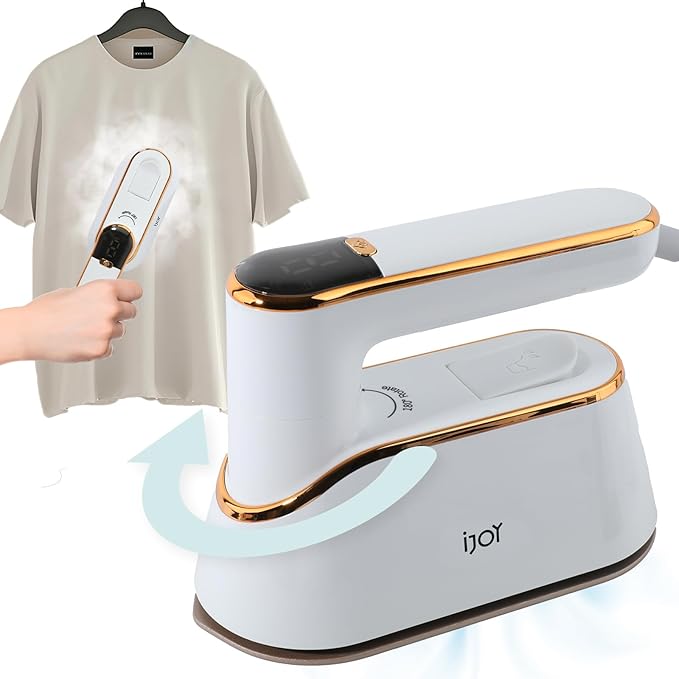 iJoy Travel Steamer Iron 1200W Portable Handheld with 4 Modes & LCD Display – Fast Heating in 10s, 180° Swivel Handle, Powerful Wrinkle Remover for Home, Dorm & Travel (White)