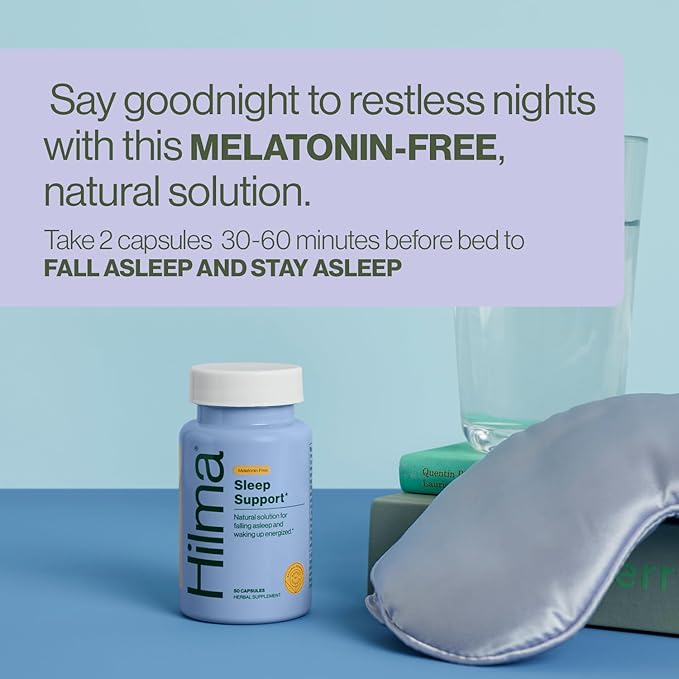 Hilma Sleep Aid Formulated with Magnesium & L-Theanine, Natural Sleep Aids for Adults to Help You Fall Asleep and Stay Asleep Melatonin-Free, Non-Drowsy Next Day Formula, 2 Pack w/ 100 Vegan Capsules