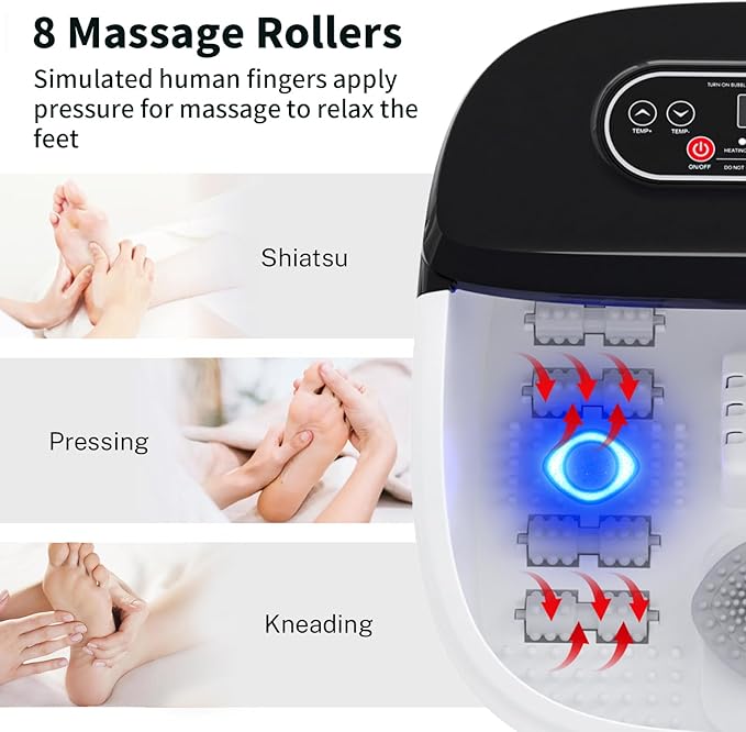 Foot Spa Bath Massager with Heat - Ozone & UV and Bule Light Foot Soaking Tub, Epsom Salt, Adjustable Temperature, Bubble and 8 Rollers, Birthday Gift for Mom Dad