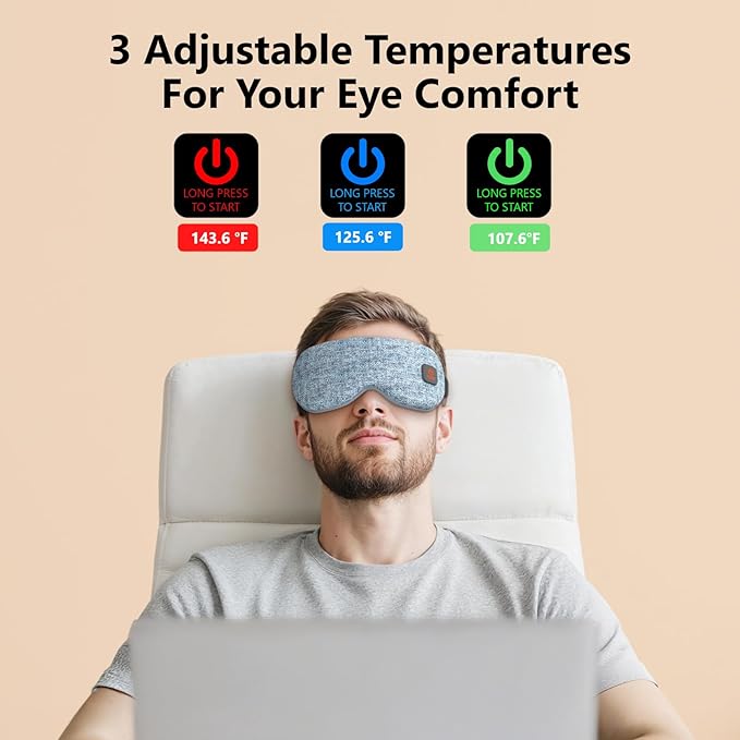 Heated Eye Mask Cordless for Dry Eyes with Replaceable Shell,Buit-in 1000mAh Battery, Eye Relief, Improved Sleep, Light Blocking Warm Eye Compress Washable Eye Heating pad for Travel Family,Best Gift