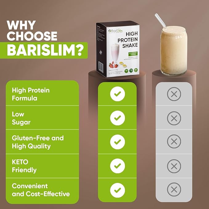 BariSlim High Protein Shake - Delicious & Nutritious Meal Replacement Shake - Low Sugar & Carb - Formulated for Bariatric Patients & Post-Weight Loss Surgery Support | Strawberry Banana Shake (9 oz)