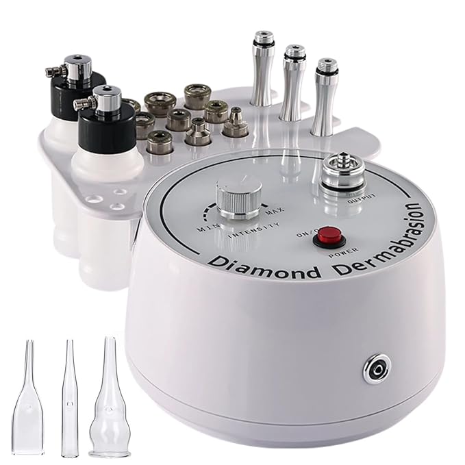 Diamond Microdermabrasion Machine, 64cmHg Suction Power Professional 3 in 1 Dermabrasion Facial Skin Care Device with Spray Bottle and Vacuum Glass Tube, Beauty Equipment for Salon Personal Home Use