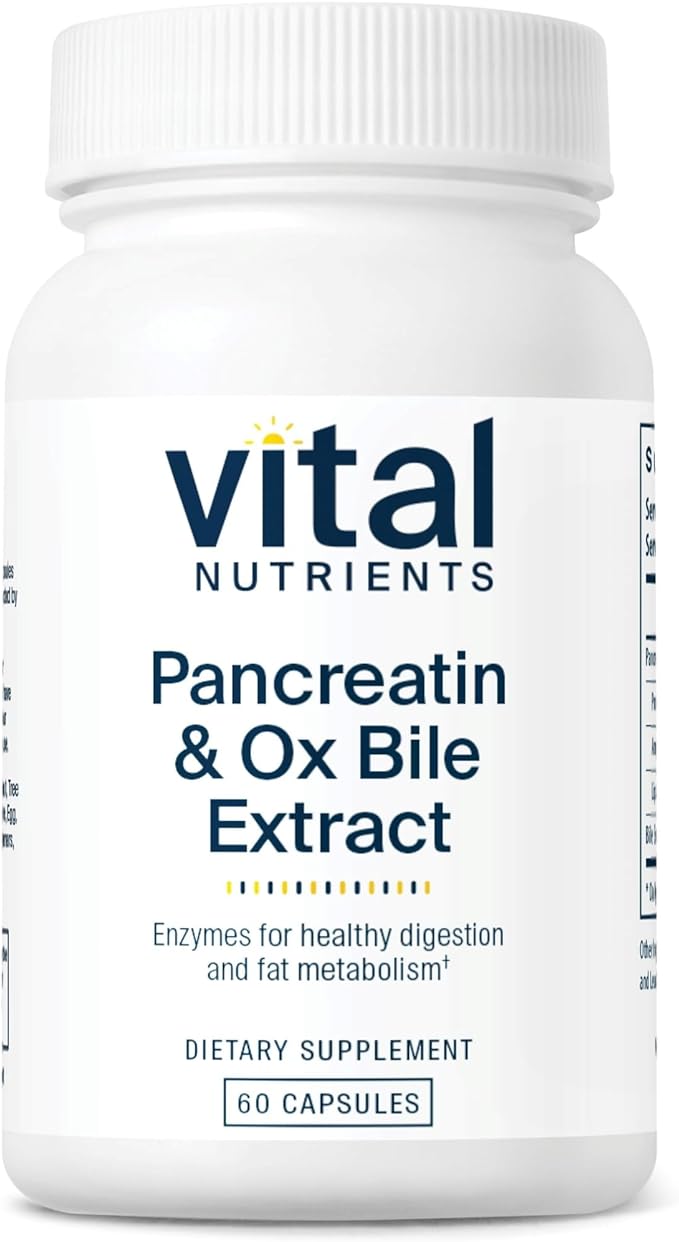 Vital Nutrients Pancreatin & Ox Bile Extract 500mg | Natural Digestive Enzymes for Women & Men | Supports Digestion of Protein, Fat, and Carbohydrates*| Gluten, Dairy & Soy Free | 60 Capsules