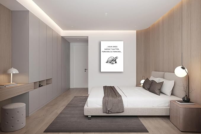 Inspirational Canvas Poster Turtle Quote ‘SPEED DOESN'T MATTER, FORWARD IS FORWARD...’Motivational Wall Art Printed Modern Artwork for Office School Home Decor Framed Ready to Hang[30" W X 40" H]