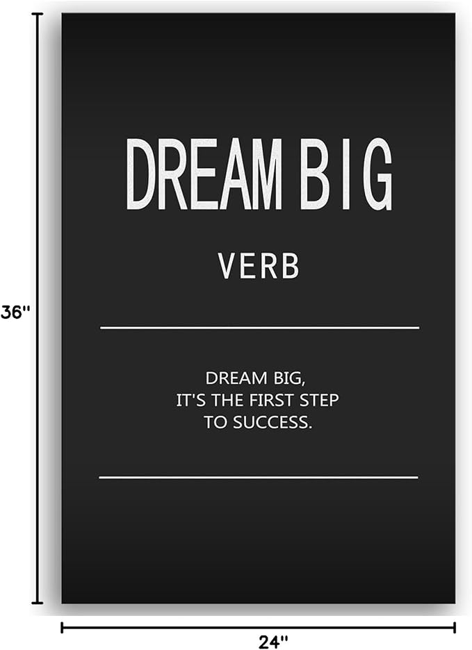 Inspirational Wall Art Office Wall Decor Dream Big Verb Motivational Posters Painting Quotes Print Canvas Artwork Pictures Wall Decor Classroom Living Room Decor Framed Ready to Hang[24" W x 36" H]