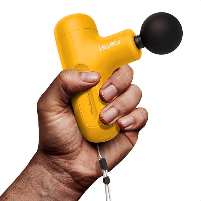 Super Mini Massage Gun Deep Tissue with 5 Speeds, Small Travel Size Percussion Muscle Massager for Pain Relief with 4 Attachments, Handheld Portable Massager Gun for Man & Women, Yellow