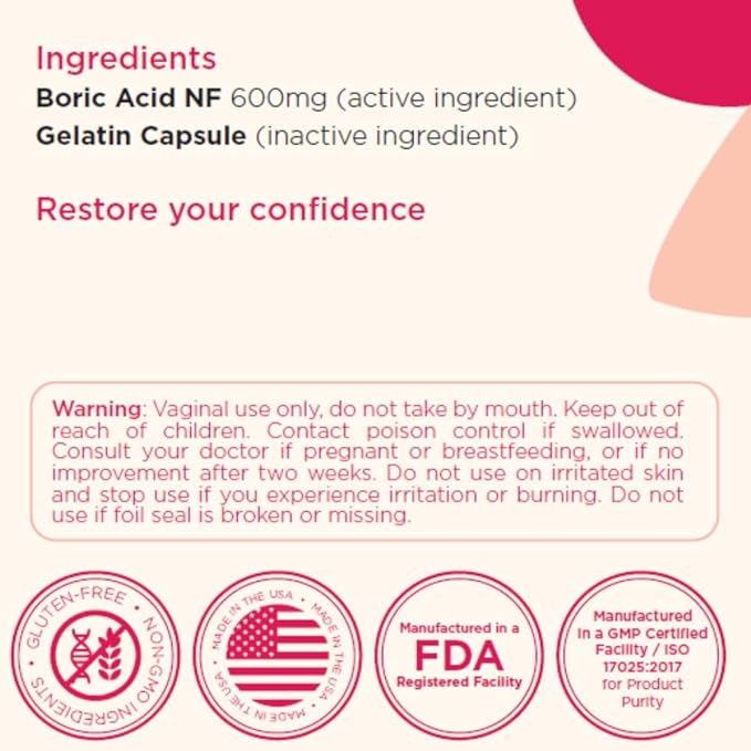 BoriCap - Boric Acid Suppositories for Women - 600 mg - Vaginal Health & Balance, Itch & Odor - Natural Relief - Feminine Care - Feminine Hygiene Products - Made in USA by Heale - 90 Capsules